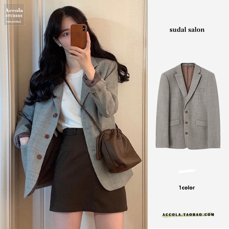 (HÀNG SẴN) Áo khoác blazer MORAN màu xám xanh style công sở Hàn Quốc trẻ trung đơn giản