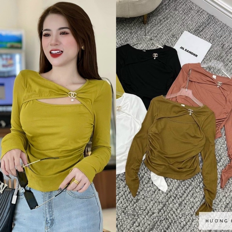 Áo Thun Tay Dài Khoét Ngực Tag Chà Neo Hình thật