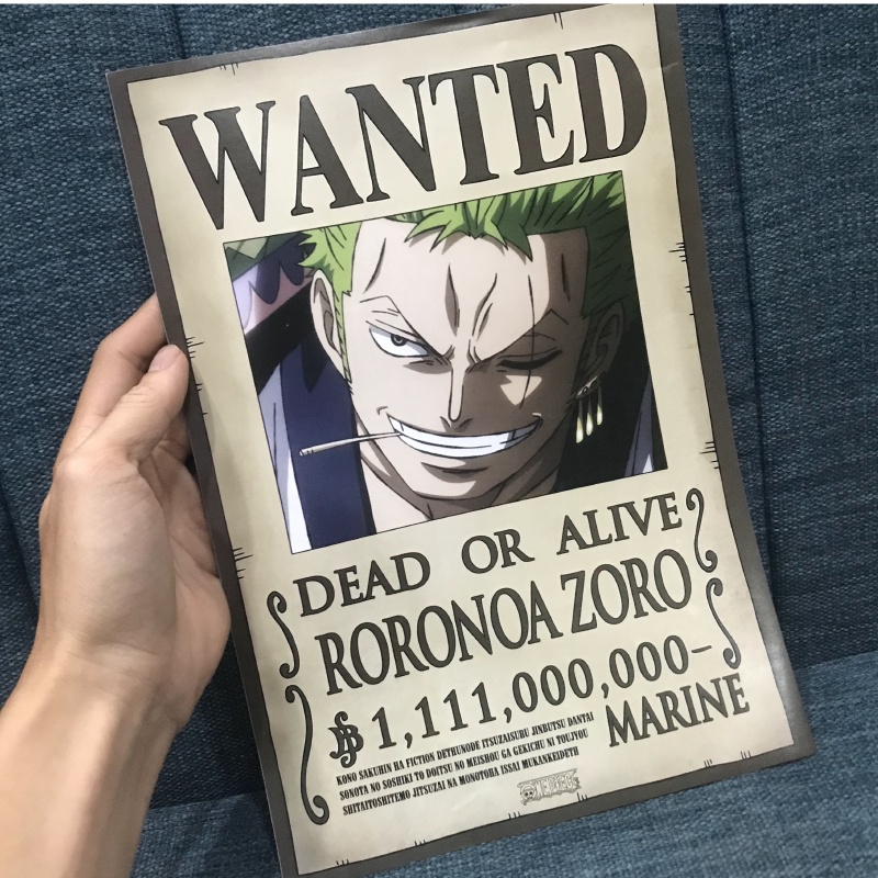 Bộ 10 Poster One Piece A4, Lệnh Truy Nã Băng Mũ Rơm, Đảo Hải Tặc, Anime,