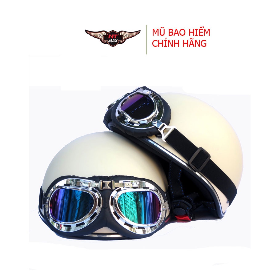 Mũ bảo hiểm nữa đầu nón bảo hiểm 1/2 NTMAX kem nhám kèm kính phi công hoặc kính uv400 + tặng kèm lưỡi trai