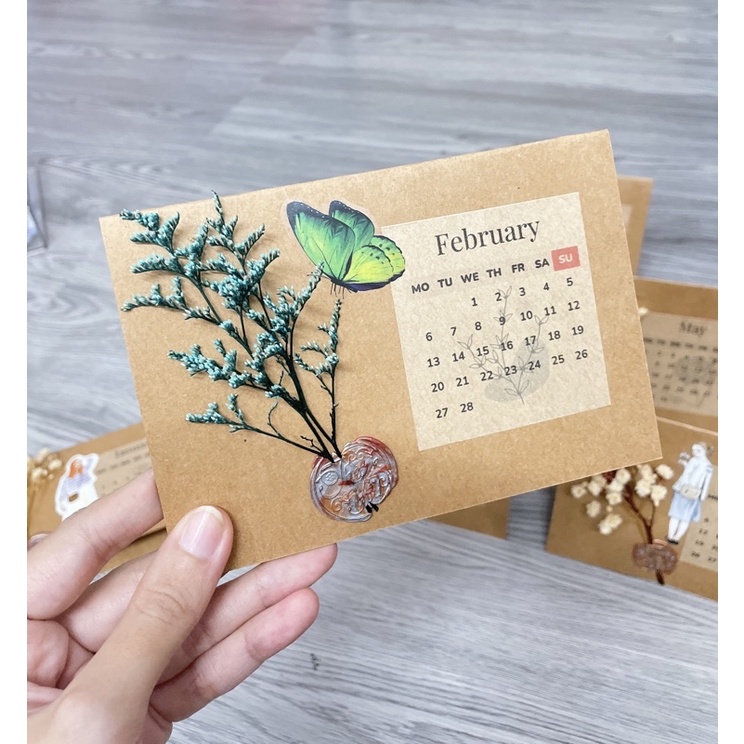 THIỆP LỊCH KRAFT HOA KHÔ 12 THÁNG