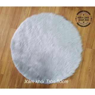 (Khổ vừa & lớn - XÁM KHÓI) Thảm lông tròn chụp ảnh trang trí quay Tiktok, trải sàn, trải bài tarot, sofa (Ảnh thật)