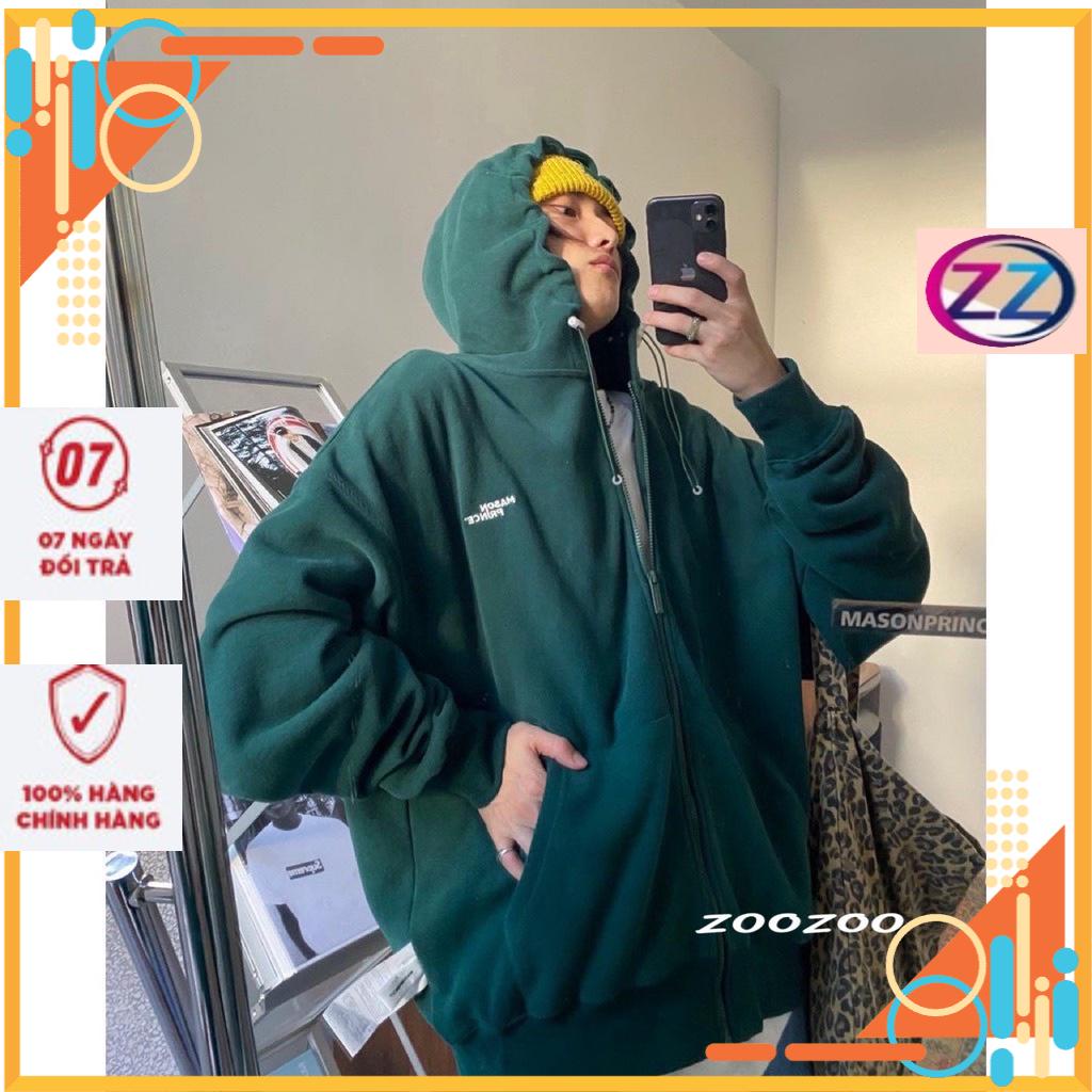 Áo khoác hoodie nỉ bông dây kéo MASON IN CHỮ NỔI xanh rêu form rộng unisex nam nữ Vuasivuare