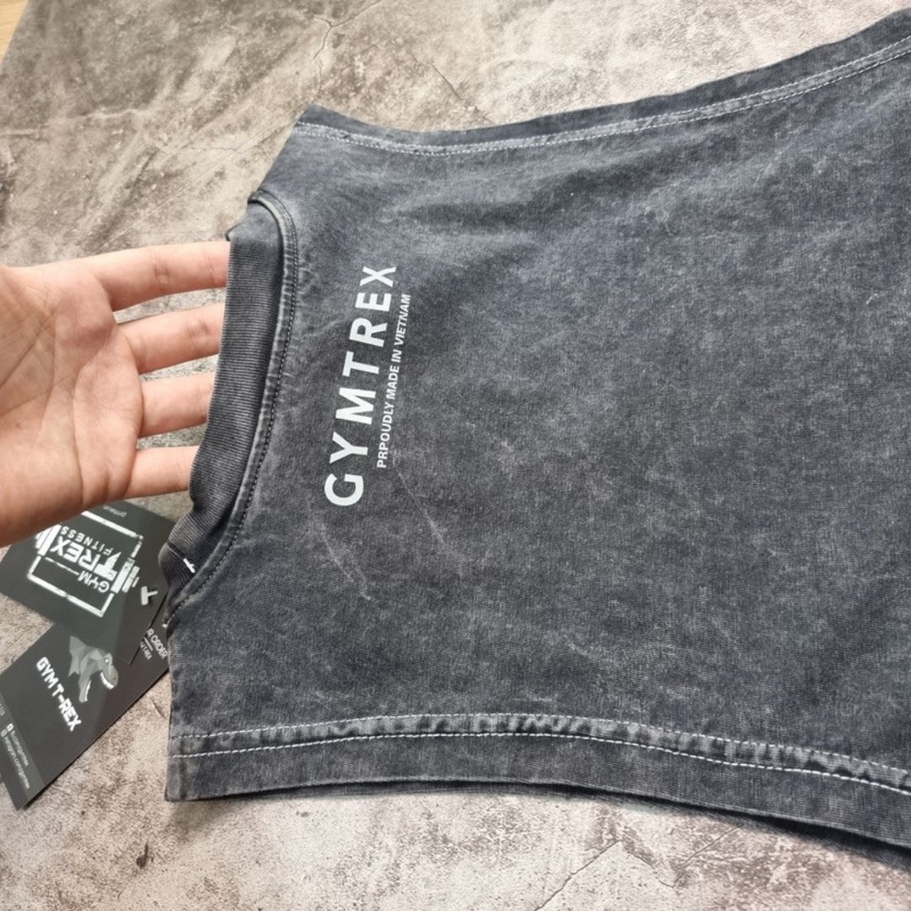 Áo tanktop tập gym nam cotton 100% phối màu wash SP223, Áo ba lỗ nam GYMTREX