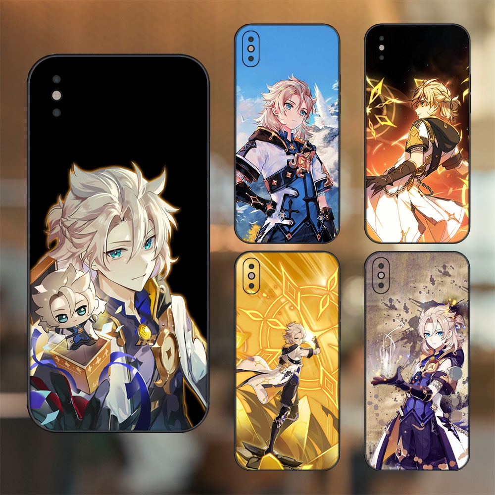 Ốp lưng iPhone Xs Max dẻo đen cạnh vuông in hình Albedo Genshin Impact