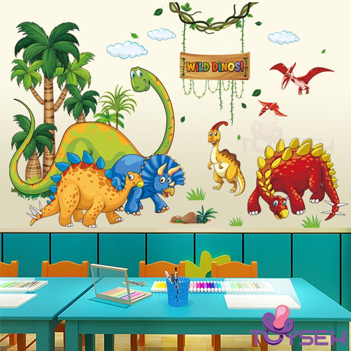 Decal trang trí dán tường mẫu khủng long 60x90cm CH39032AB - Quà tặng sinh nhật cho bé