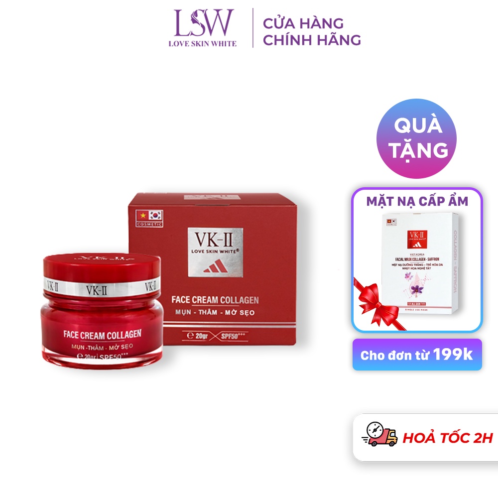 Kem dưỡng da, mờ nám, tàn nhang, đồi mồi VK II Love Skin White Face Cream Collagen 10g