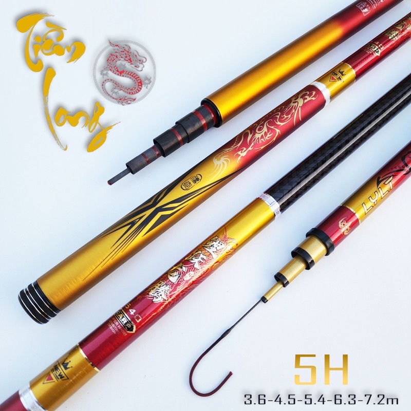 Cần câu tay Tiềm Long 5H, cần câu đơn câu đài 5H, chất liệu carbon, tặng kèm ngọn phụ (THA)