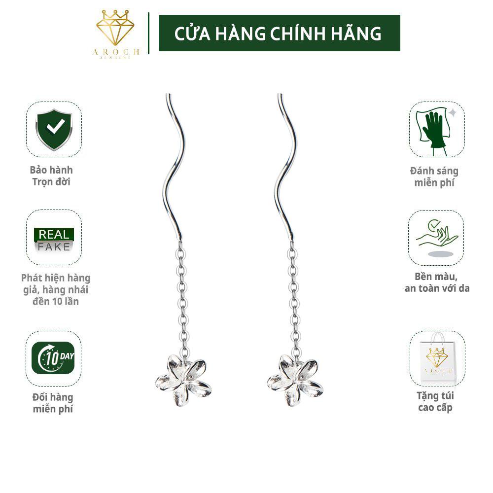 Khuyên tai bạc Ý s925 hoa 5 cánh dáng dài G2173 - AROCH Jewelry