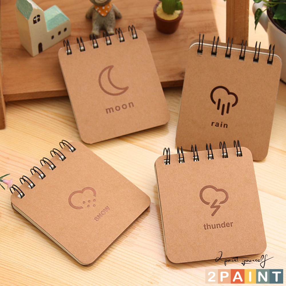 Sổ tay mini bìa craft, sổ note lò xo bỏ túi phong cách vintage 8,5x9,5cm 2Paint Decor