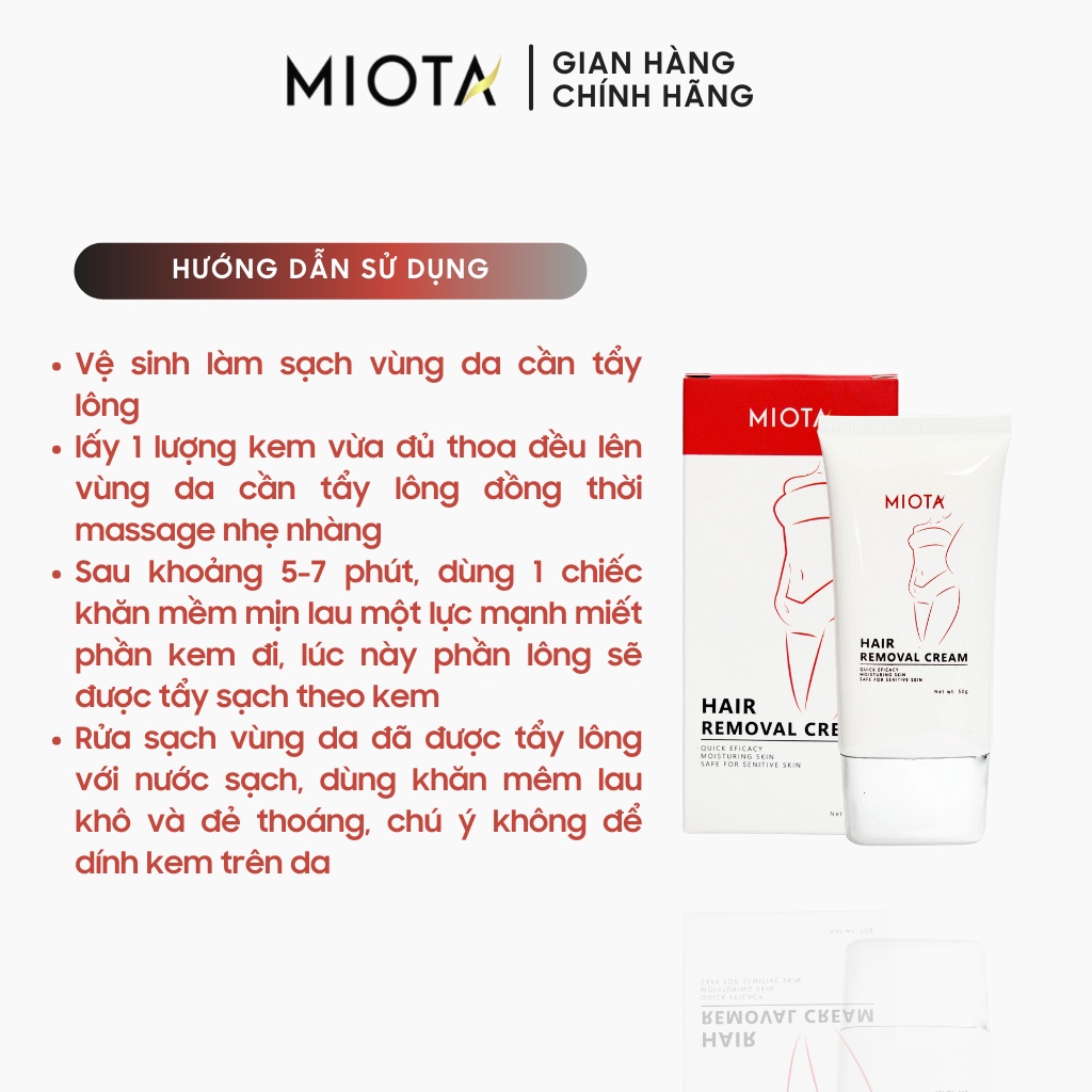 Kem Tẩy Lông Miota Hair Removal Cream Làm Sạch Lông An Toàn Cho Da Nhạy Cảm 50g