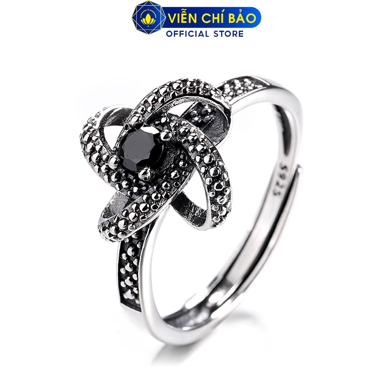 Nhẫn Twist đá đen chất liệu bạc Thái 925 thời trang phụ kiện trang sức Viễn Chí Bảo N000468