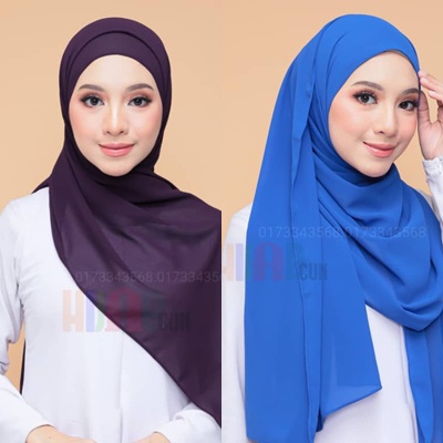 Khăn Choàng Chiffon Selendang Không Sắt Hitam Putih Keknis Hijab Shwal Màu Trắng Đen Nikah Murah