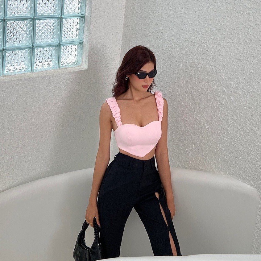 Áo croptop cúp ngực dây bản to vạt nhọn hở eo 538 FIORI STORE