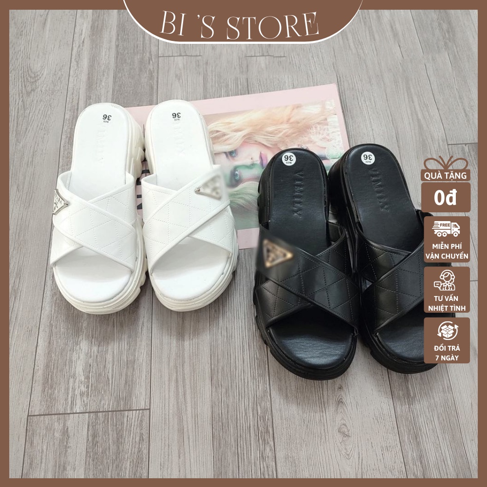 Dép Lê Nữ Prada , Đế Độn 5cm Quai Chéo Da Mềm Đế Xuồng Mẫu Mới Siêu Xinh