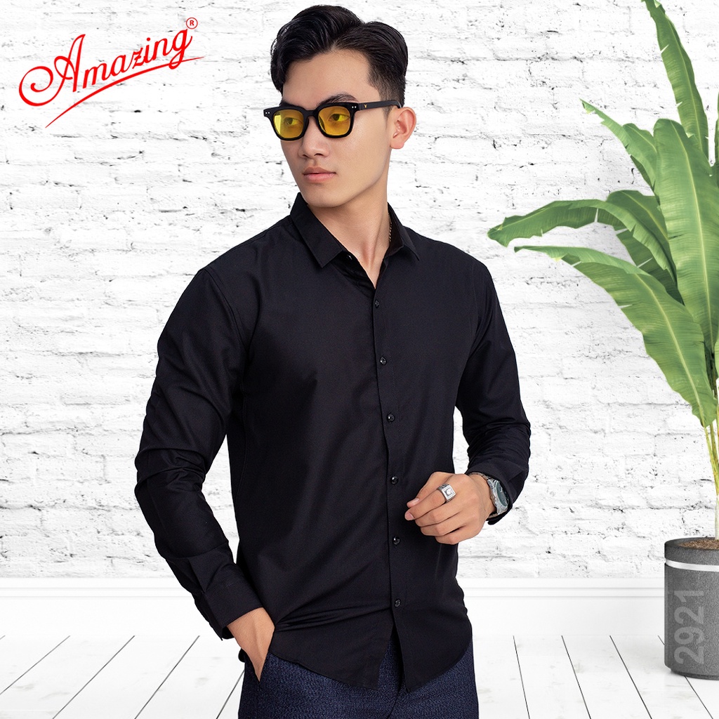 Áo sơ mi màu Tím Lavender thương hiệu Amazing, style Hàn Quốc không túi, chuẩn form slim fit, chất liệu mịn mát