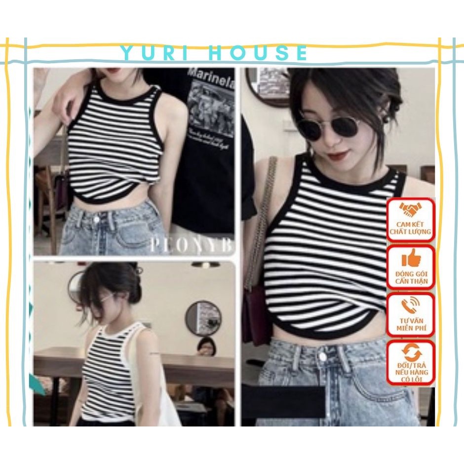 Áo ba lỗ sọc, viền lai phối màu, ôm body, Y25