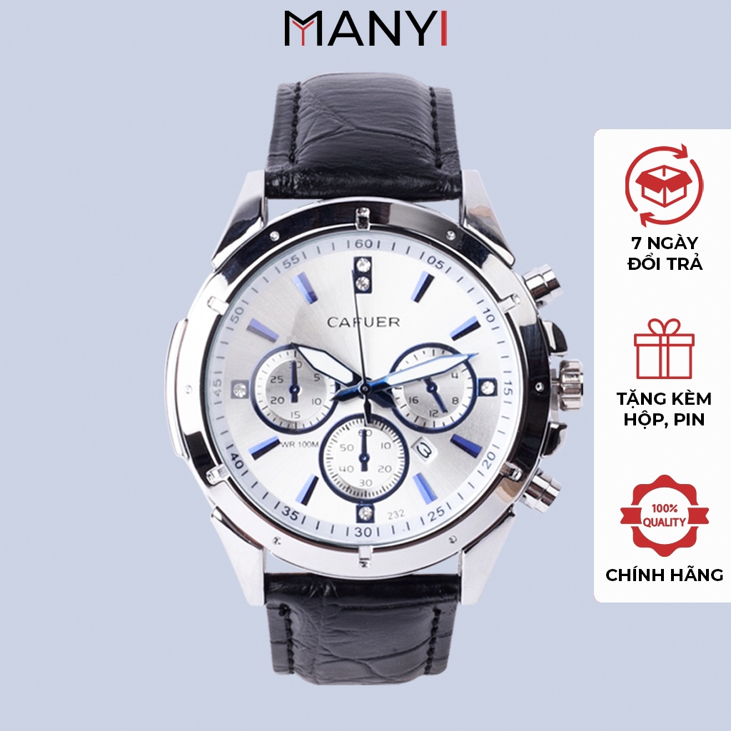 Đồng hồ đeo tay nam Cafuer 232 dây da cao cấp mềm mại - Đồng hồ nam thời trang, mặt kính sang trọng ManYi