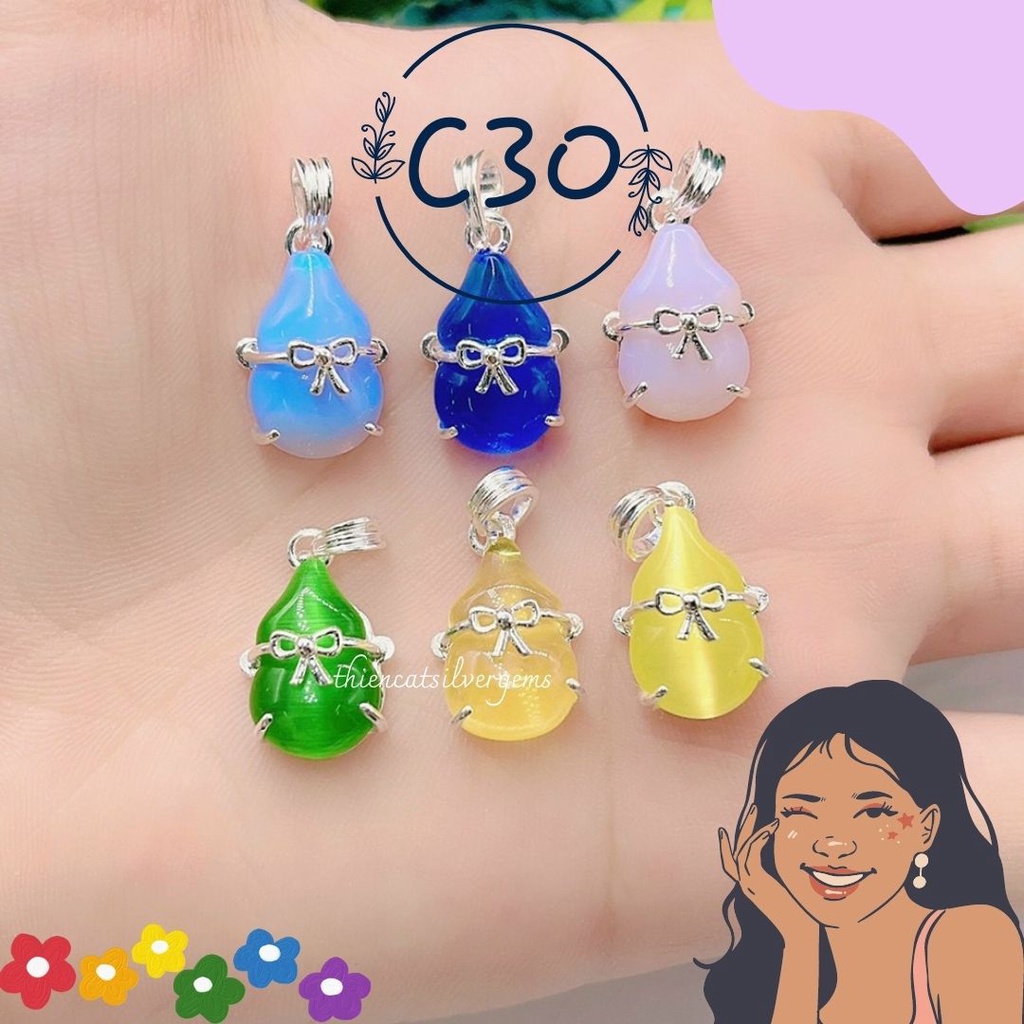 C30 Mặt dây chuyền bình bầu hồ lô Bạc thật nguyên chất Thiên Cát