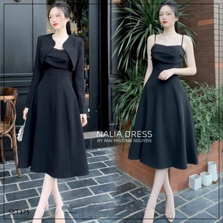 [New Sales 2024] Đầm umi 2 dây ôm eo xinh đẹp kèm áo khoác dài tay quý phái sang trọng tôn dáng dự tiệc dạo phố đi chơi