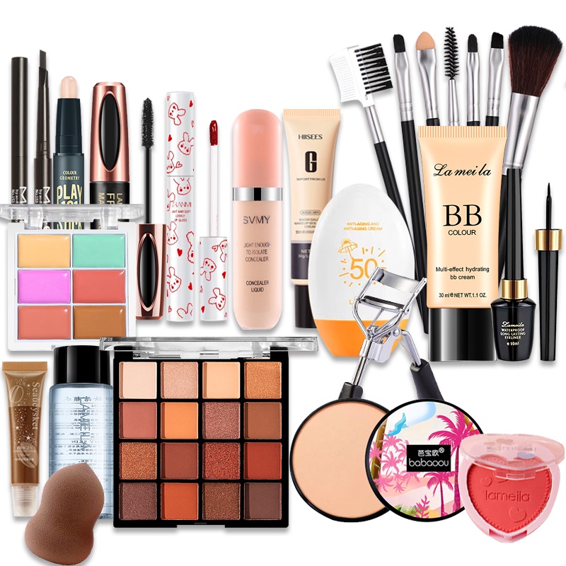 Bộ trang điểm đầy đủ chính hãng-18 món LAMEILA Lip Glaze Lipstick+Mascara +chì kẻ mày+kẻ mắt+kem che khuyết điểm-LML-T18