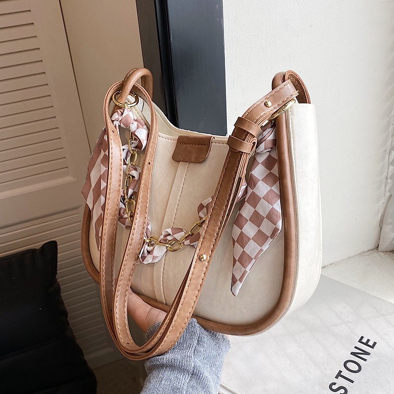 Túi Đeo Vai Bằng Lụa Phối Dây Đeo Sợi Xích Phong Cách Hàn Quốc Cổ Điển Thời Trang Cho