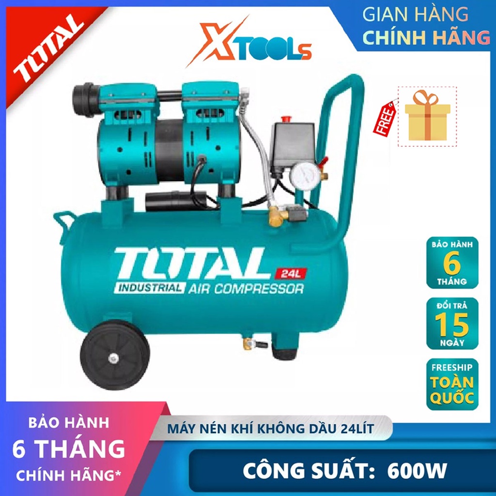 Máy nén khí TOTAL TCS1075248T Máy nén khí không dầu 220-240V~50Hz, 600W, 1440rpm, Bình chứa 24L, 8 bar cung cấp khí nén