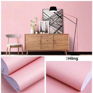 Giấy dán tường màu hồng cao cấp cuộn 10m - Decal dán tường có keo dính sẵn