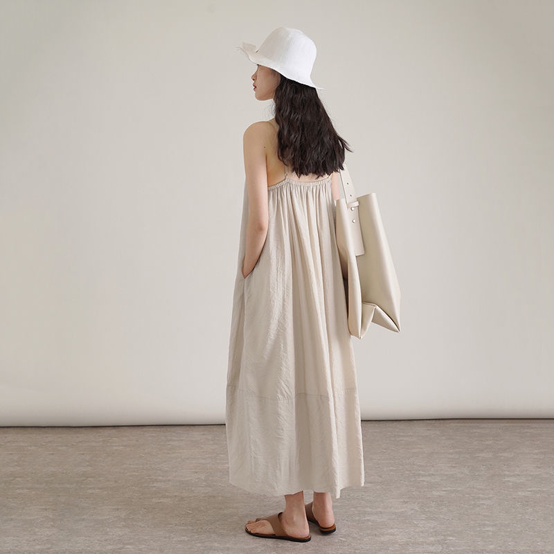 Đầm Hai Dây Dáng Dài Rộng Vải Lanh Cotton Thời Trang Hàn Quốc 2022