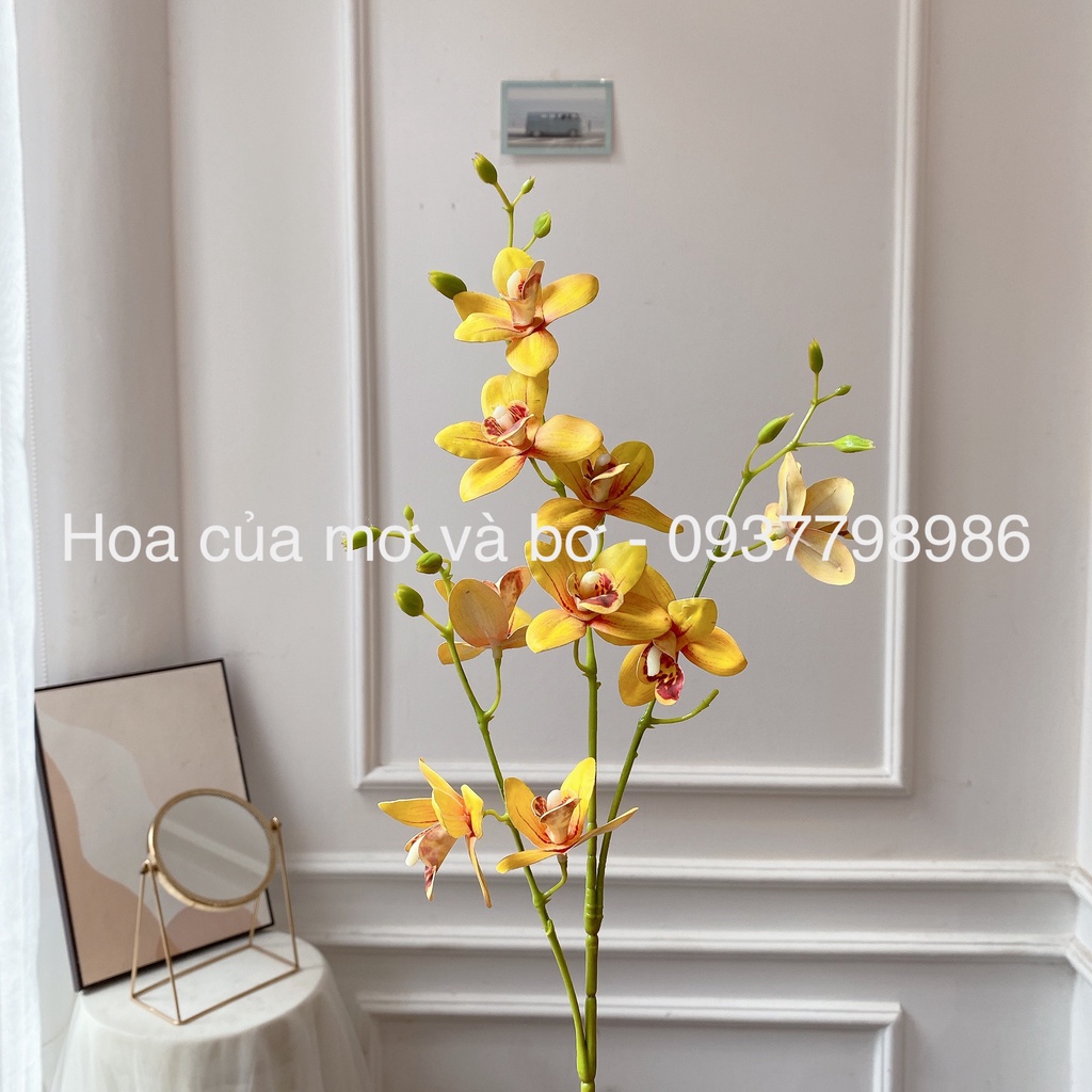 Cành Địa Lan Đông Á 3 Nhánh 10 bông Cao Su Cao Cấp MerBer Dài 90cm