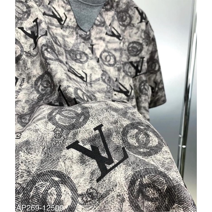 Áo phông Lv cho nam nữ - Áo thun cộc tay eo vì chữ phun  siêu đẹp