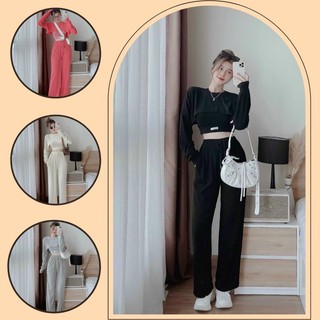 Sét bộ đồ đẹp, sé bộ 3 món đi chơi áo croptop dài tay, quần jogger siêu dễ thương