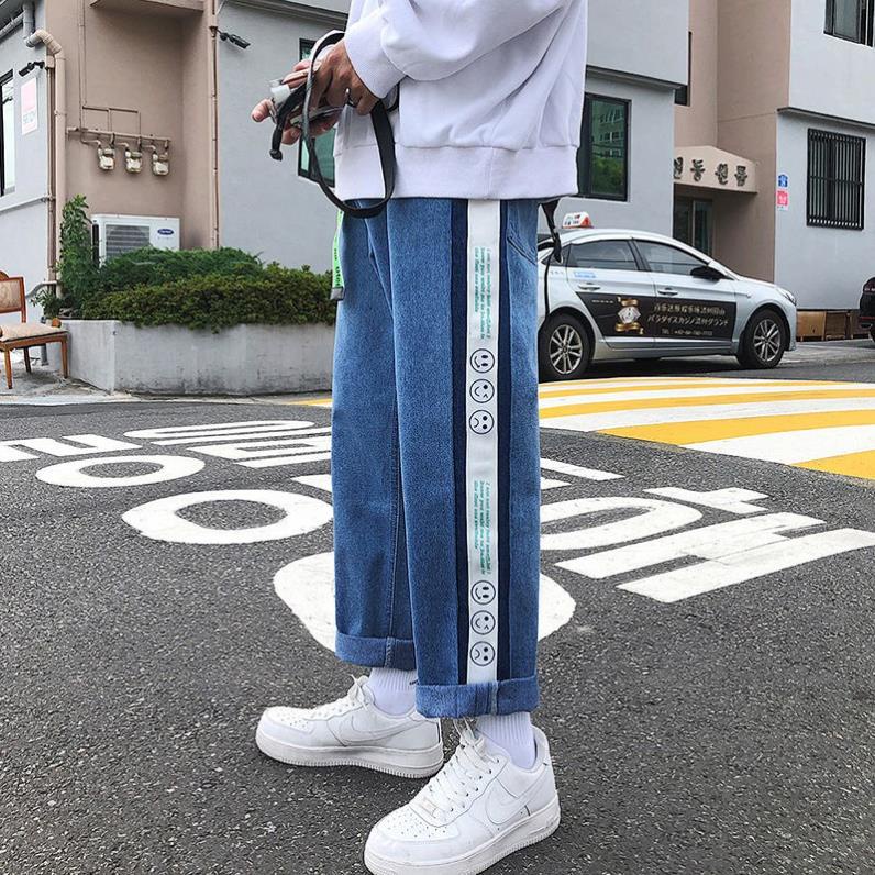 Quần jeans nam ulzzang dáng suông ống rộng 100% chất bò xịn, họa tiết độc lạ đẹp !