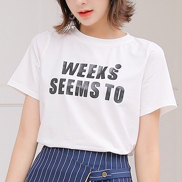 Áo Thun Nữ HappyFamily - Mẫu in chữ Weeks Seems Chất Cotton 100 Cao Cấp Màu Trắng