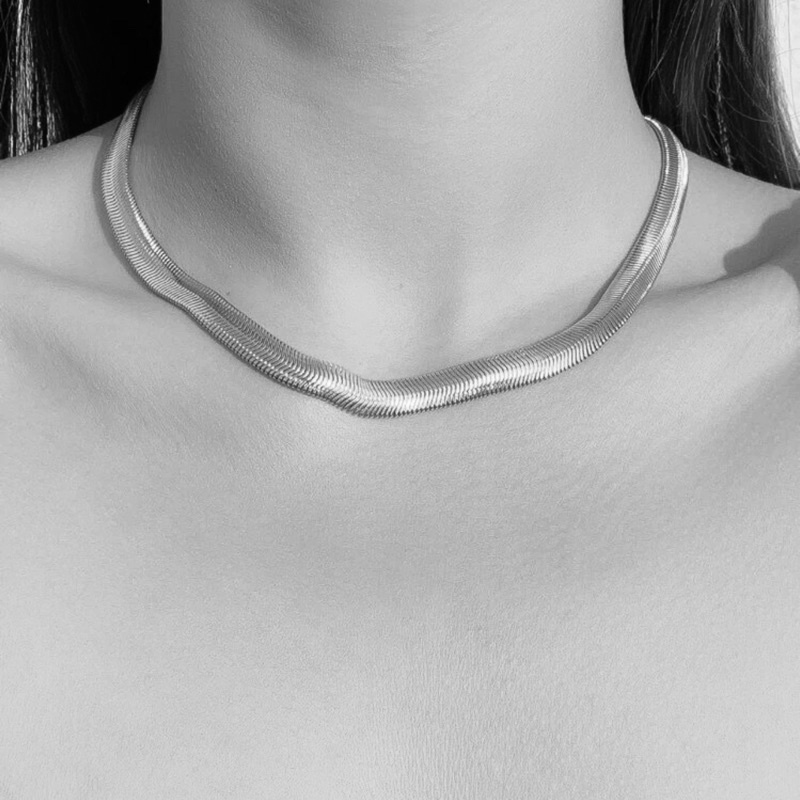 Vòng cổ Xương Rắn Màu Bạc Dày Thép Titan Không Gỉ - Dây chuyền Đơn Giản Quyến Rũ unisex cho nam nữ