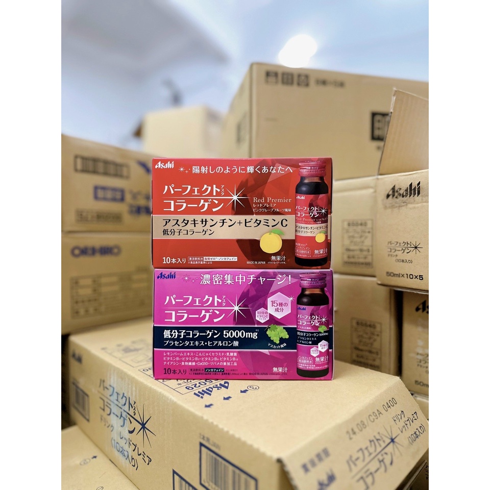 Nước uống collagen Asahi Perfect Asta, Collagen dạng nước Nhật Bản Perfect Asta Red Premier (hộp 10 chai x 50ml)