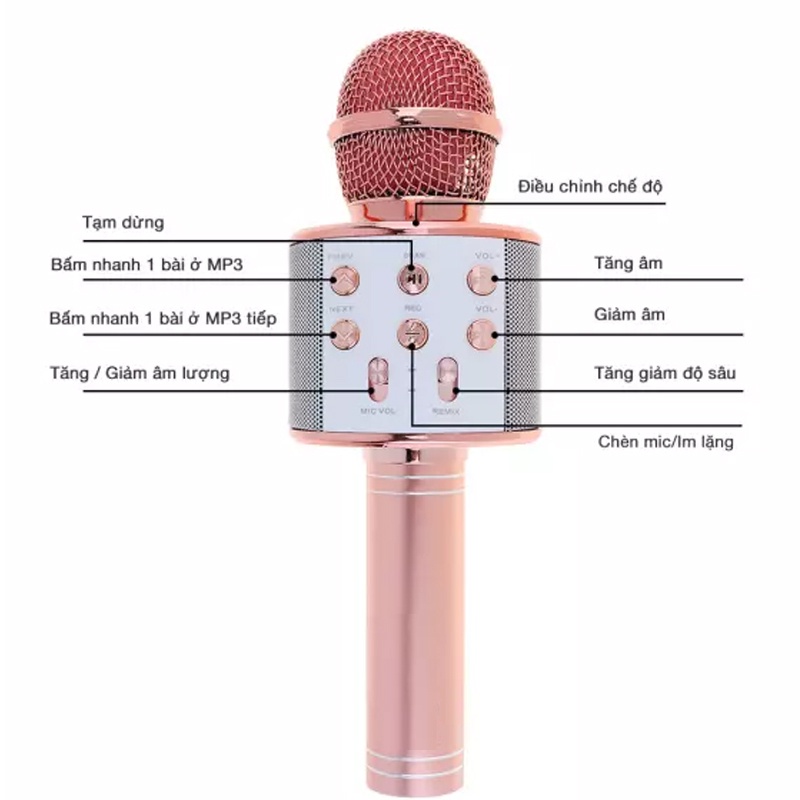 Micro Bluetooth Không Dây WS-858 Hát Karaoke Micro Bluetooth Không Dây Kèm Loa Mic Hát Karaoke Mini Hát Loa Chất