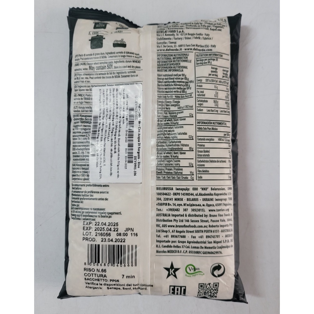 [Gói 500g] NUI HẠT GẠO [Italia] DELVERDE Riso Wheat Pasta (cff)
