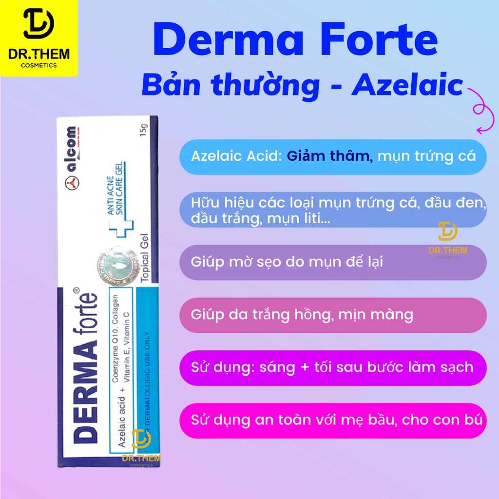 Derma Forte 15g - Gamma, Bản Thường / Advanced, Gel Giúp Giảm Mụn Trứng Cá, Ngừa Thâm, Mờ Sẹo, Da Dầu Mụn - Dr Thêm