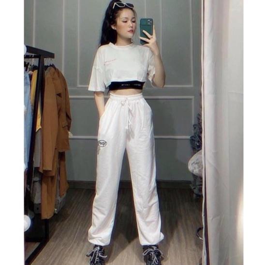 Sét đồ nữ thể thao quần dài nỉ ấm áp kèm áo y hình