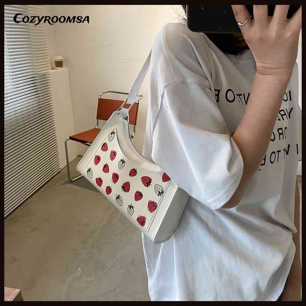 Túi Xách Da PU In Họa Tiết Dâu Tây Thời Trang Cho Nữ