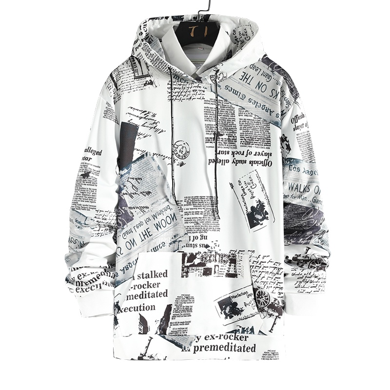 Kích Thước M-5XL. Áo hoodie Tay Dài Dáng Rộng In Hình Tờ Báo Kỹ Thuật Số Thời Trang Thu Đông 2022