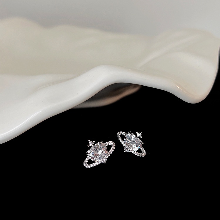 Bông Tai Mạ Bạc 925 Đính Đá Zircon Hình Hành Tinh Phong Cách Retro Hàn Quốc Cho Nữ