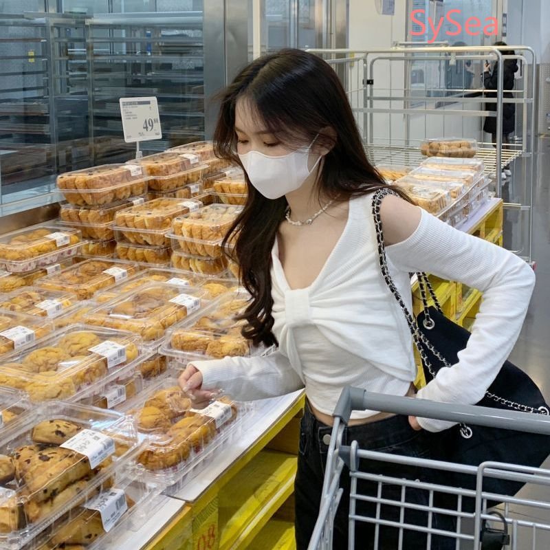 Áo Dệt Kim Tay Dài Hở Vai Dáng Ôm Thời Trang Mùa Thu Phong Cách Hàn Quốc Cho Nữ