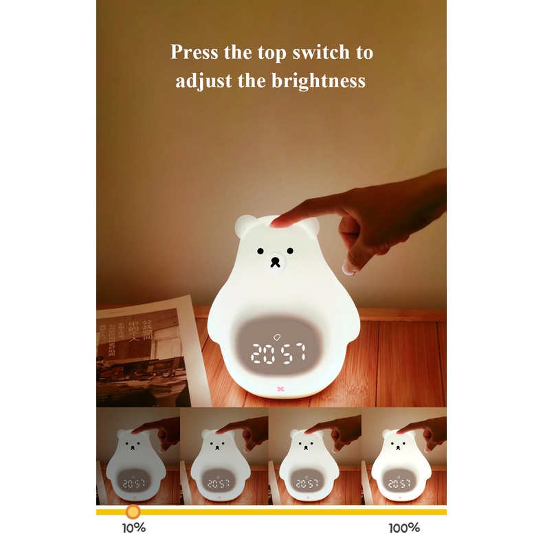 Đồng Hồ Báo Thức Hình Gấu Trắng Bằng silicone