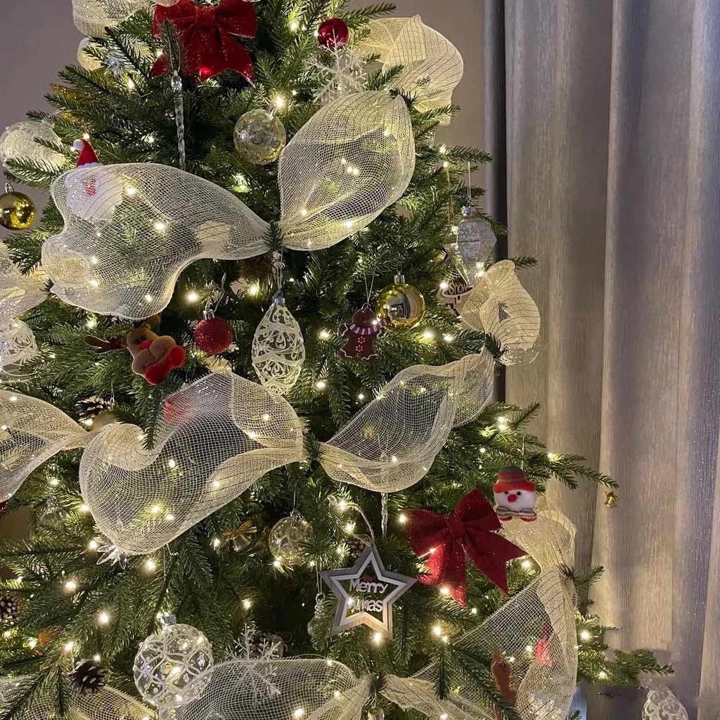 Cuộn Dây Ruy Băng Màu Trắng Vàng 30cm Dài 10 Yards Trang Trí Cây Thông Giáng Sinh Năm Mới 2023