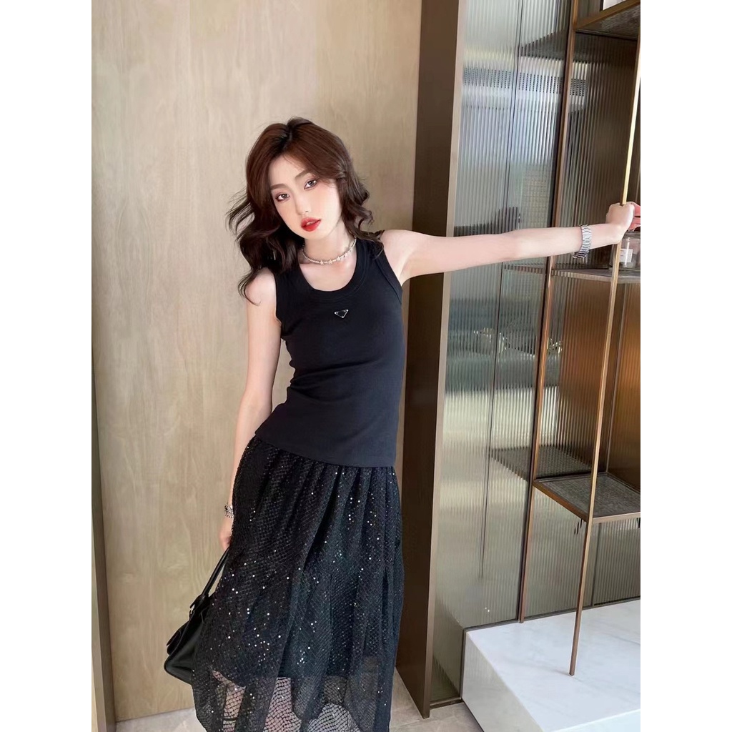 Prada Vest Women's 22 Autumn New slim stretch round neck tight bottoming shirt sleeveless top