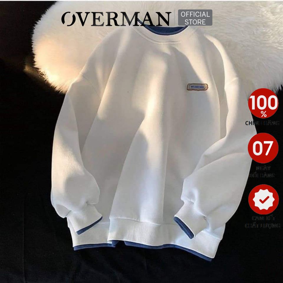 Áo Sweater Nam Nữ form rộng Basic nỉ bông cao cấp  phối Layer Unisex kiểu dáng thời trang Trẻ trung AD02 OVERMAN