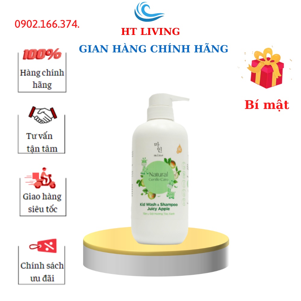 Tắm & Gội Hương Táo Xanh cho bé MINE – Kid Wash & Shampoo Juicy Apple 500ml