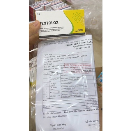 VIÊN ĐẶT TRĨ BENTOLOX SUPPOSITORIES HỘP 10 VIÊN